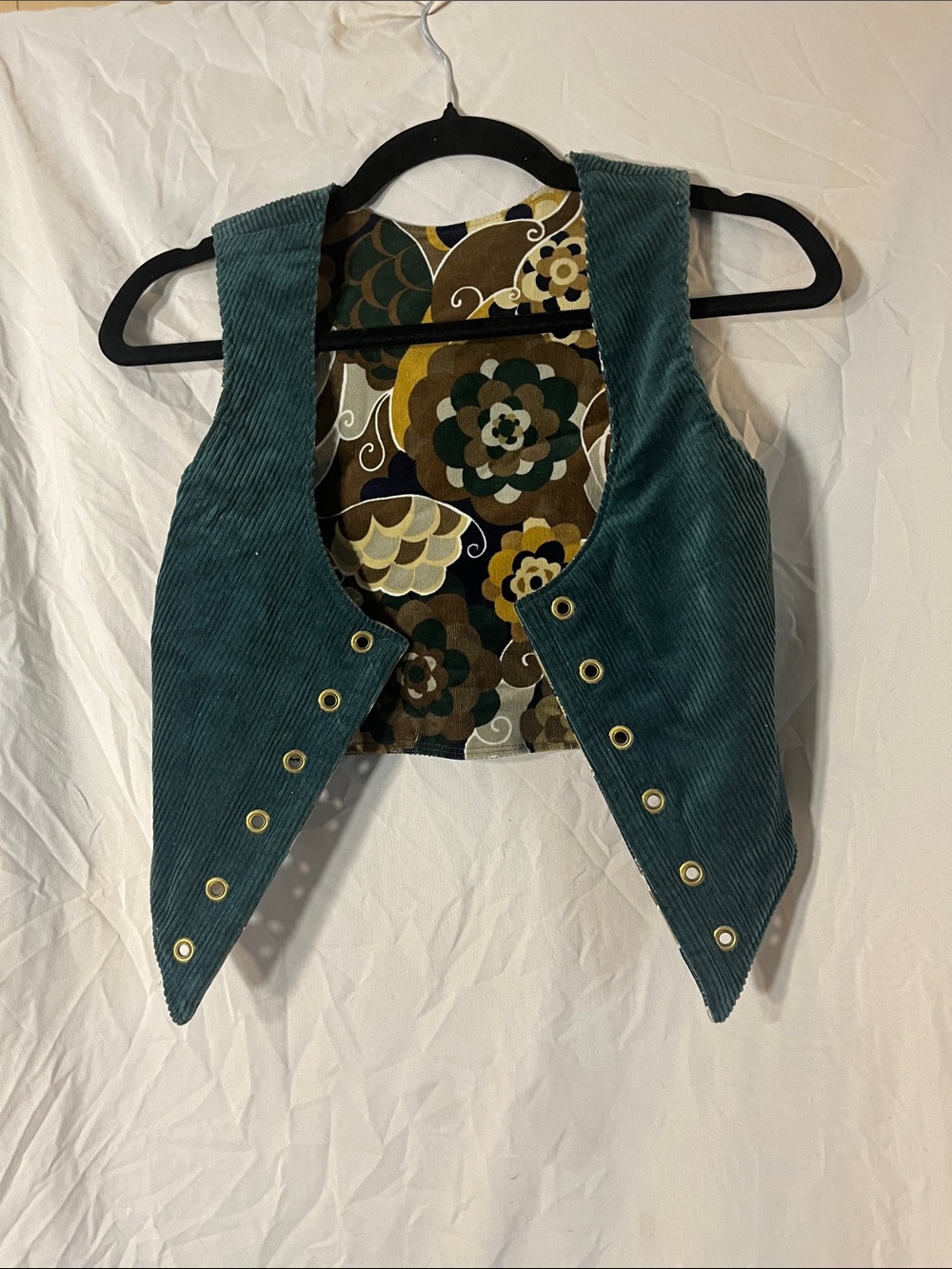 Dark green Corduroy Vest with interchangeable Floral pattern